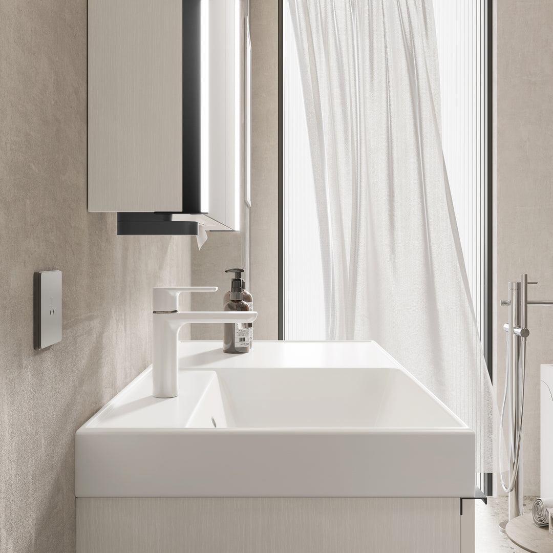 Meuble pour salle de bain-Armoire, Vasque intégrée en céramique, Armoire à miroir