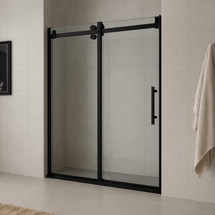 Porte de douche coulissante élégante  60" et 48" - Paroi en verre trempé 10 mm avec finition noire, chromée ou or brossé