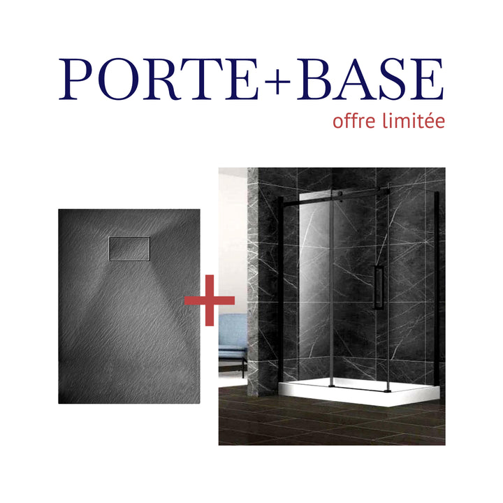 Ensemble de douche complet - Porte de douche Noire 60*36*76" + Base de douche Noire 60*36"