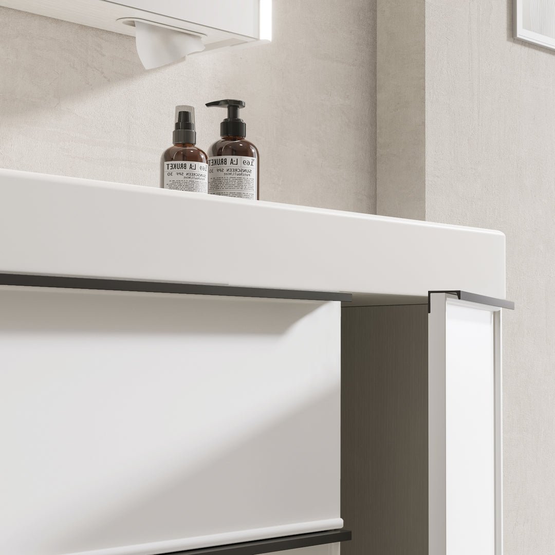 Meuble pour salle de bain-Armoire, Vasque intégrée en céramique, Armoire à miroir