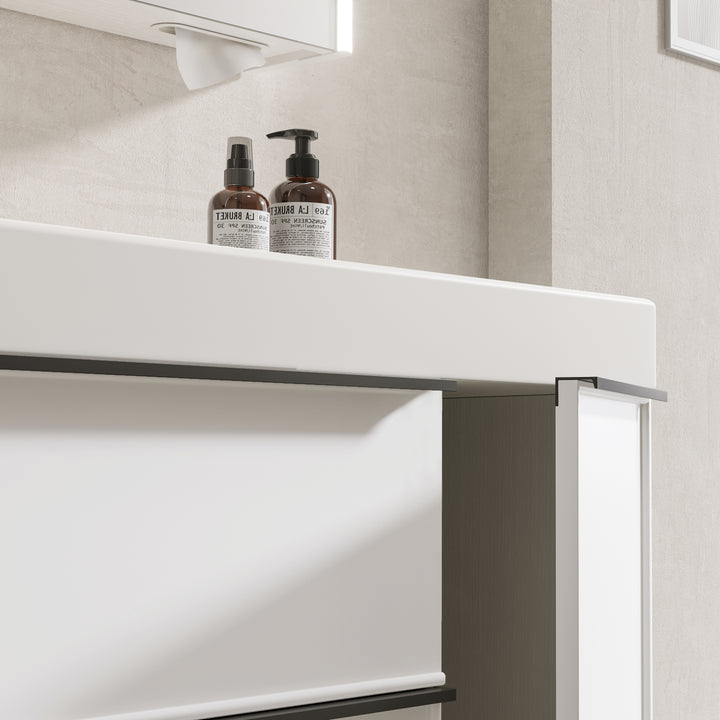 Meuble pour salle de bain-Armoire, Vasque intégrée en céramique, Armoire à miroir