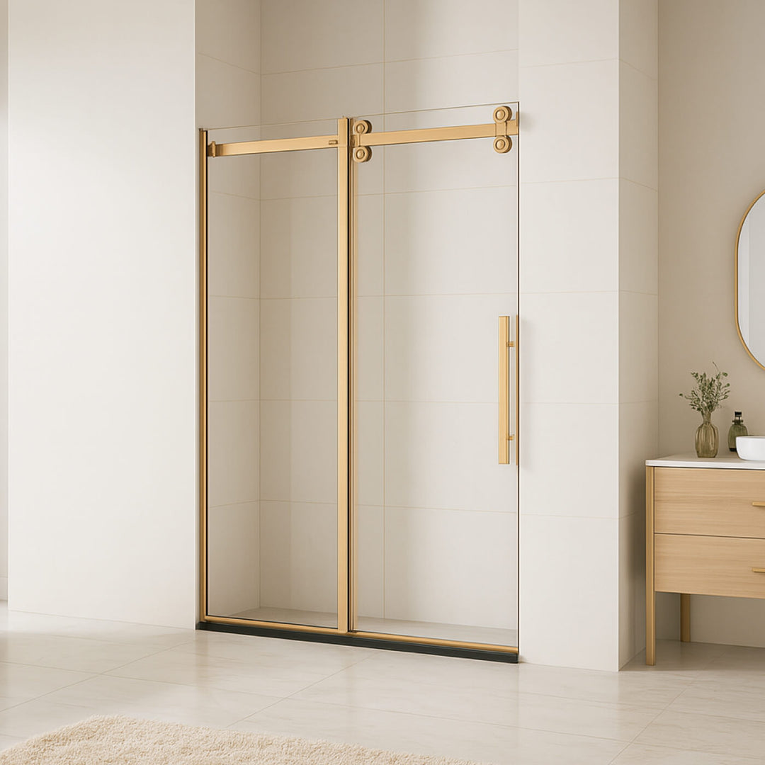 Porte de douche coulissante élégante  60" et 48" - Paroi en verre trempé 10 mm avec finition noire, chromée ou or brossé