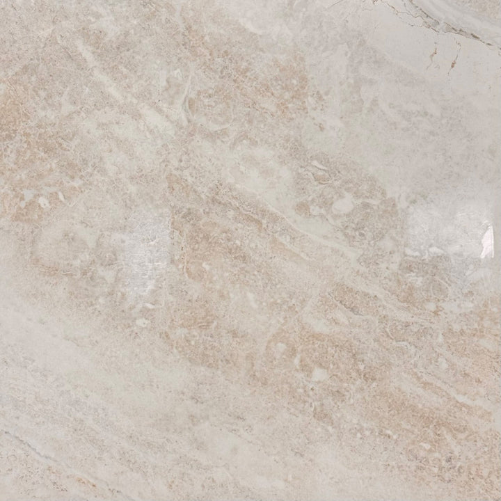 Ceramique salle de bain effet pierre beige clair 24x24, finition lustrée idéale pour murs ou sols chaleureux et lumineux.