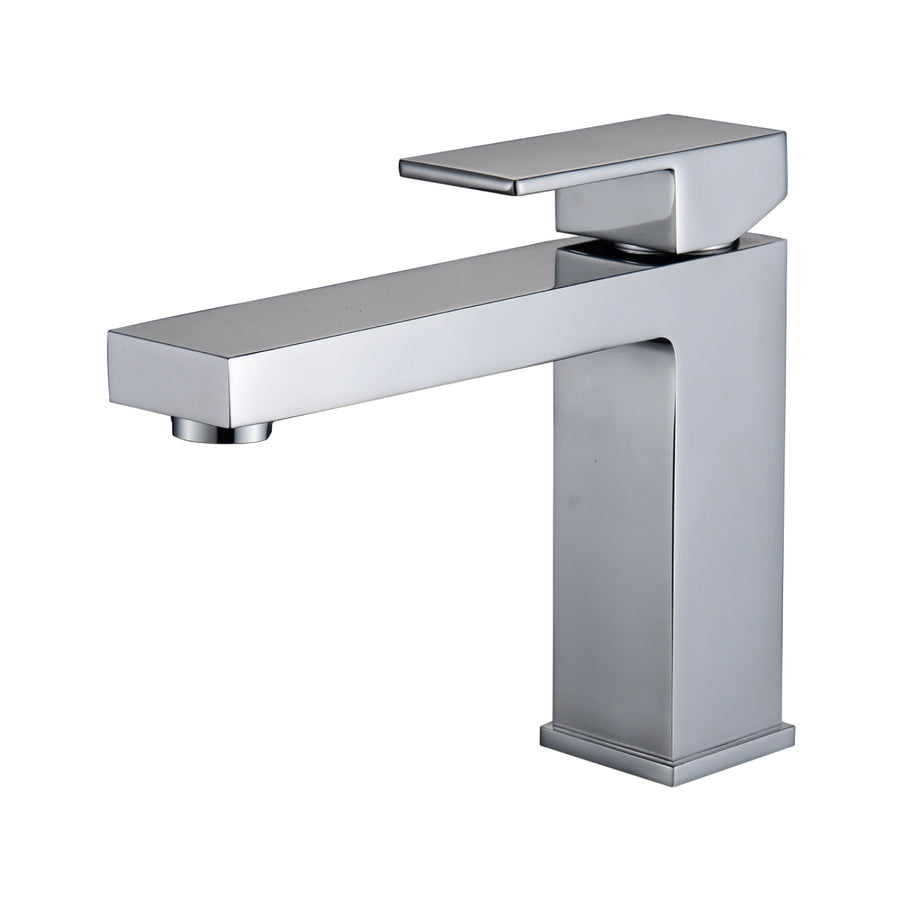 Robinet lavabo salle de bain en finition chrome poli, design contemporain et fonction eau chaude/froide