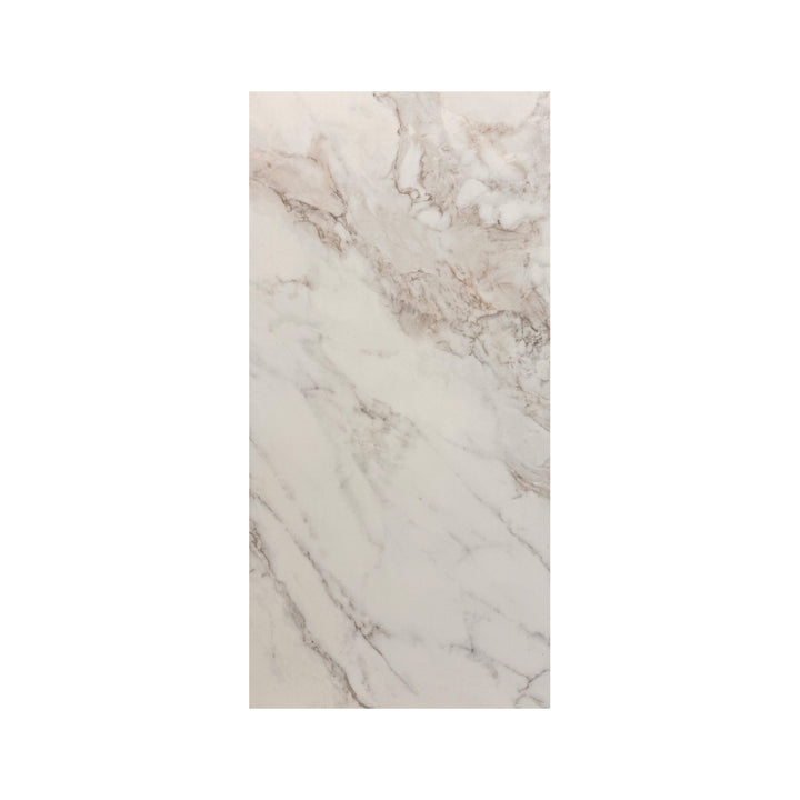 Carreau de céramique blanc rectangulaire avec des veinures gris pâle, surface lustrée. Idéal pour une salle de bain céramique blanche élégante.