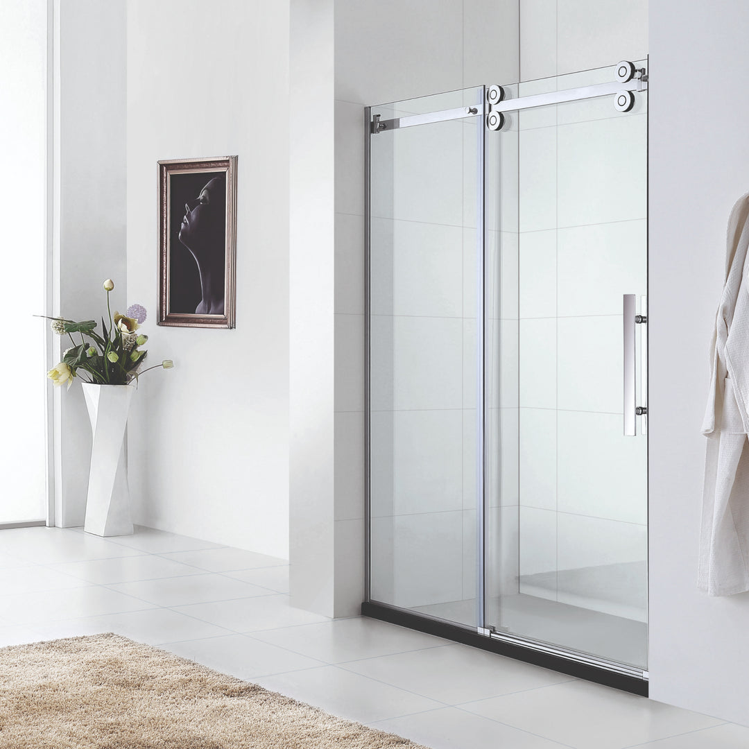 Porte de douche en verre trempé avec système coulissant élégant pour salle de bain moderne.