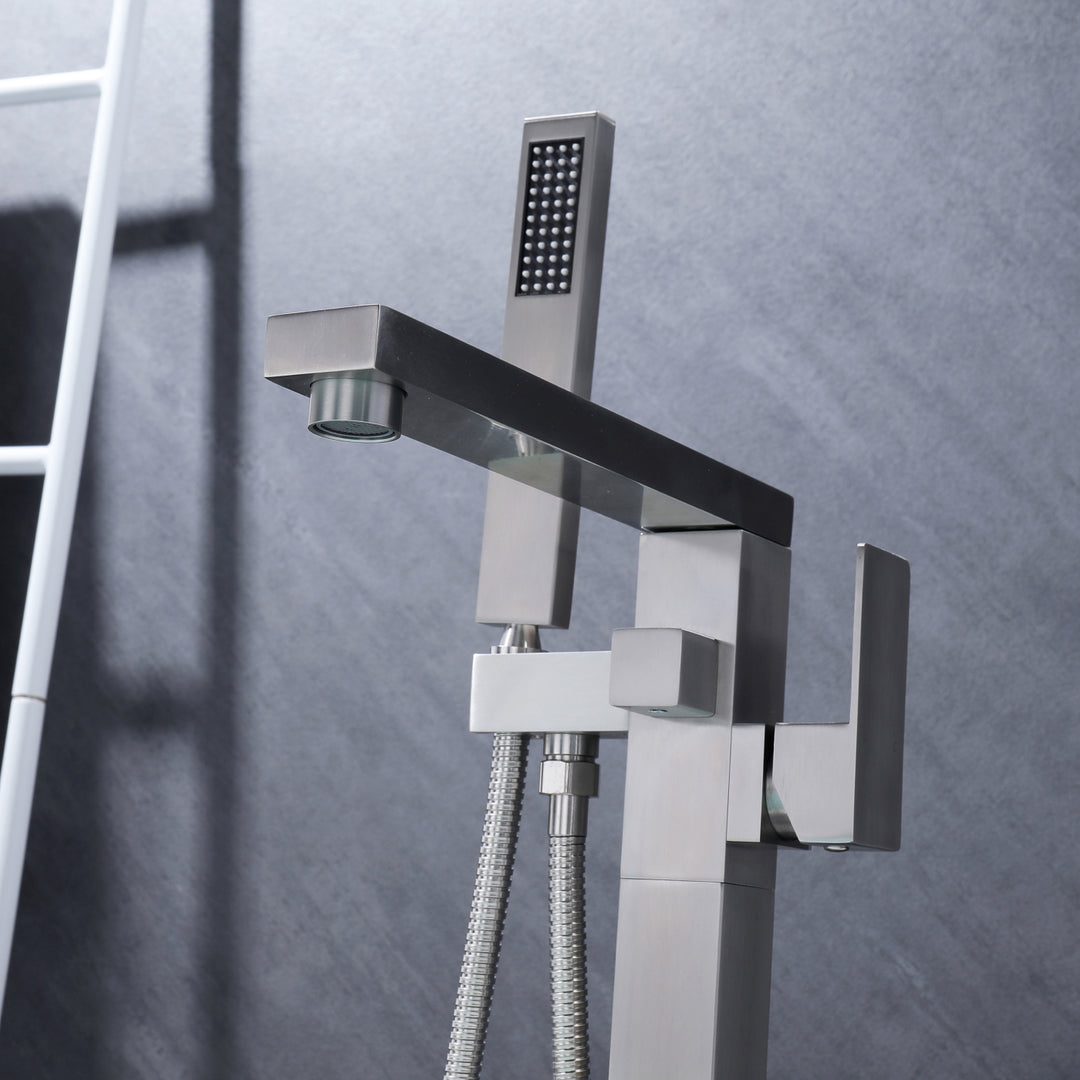 Robinet de salle de bain autoportant avec douchette de bain – finition inox moderne et angulaire
