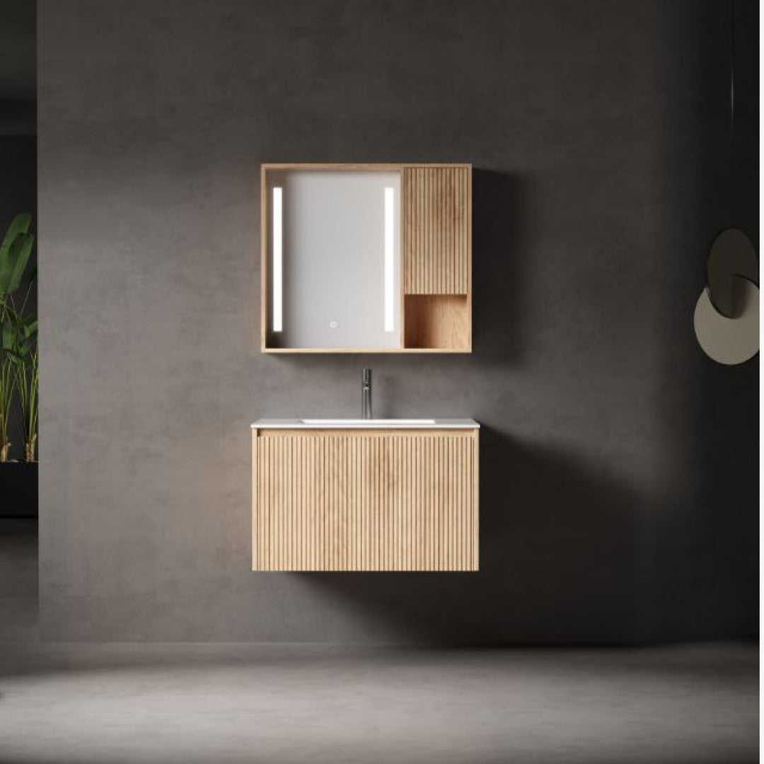 Meuble sdb-Armoire, Comptoir + Évier sous plan, Armoire à miroir LED