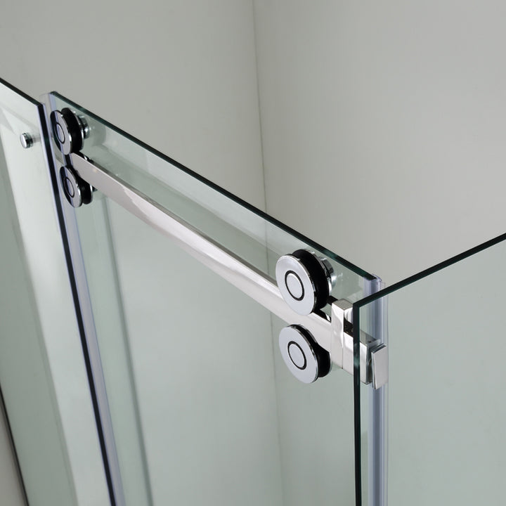 Porte de douche coulissante 60" et 48" en verre trempé 10 mm avec panneau latéral 36" et 32"  avec conceptions innovantes de verre sans cadre