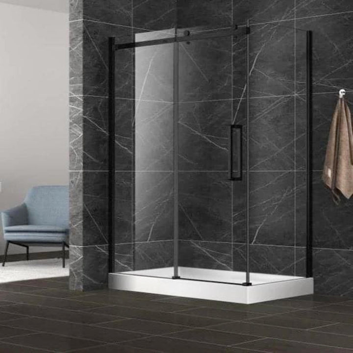 Porte de douche coulissante 60" et 48" en verre trempé 10 mm avec panneau latéral 36" et 32"  avec conceptions innovantes de verre sans cadre