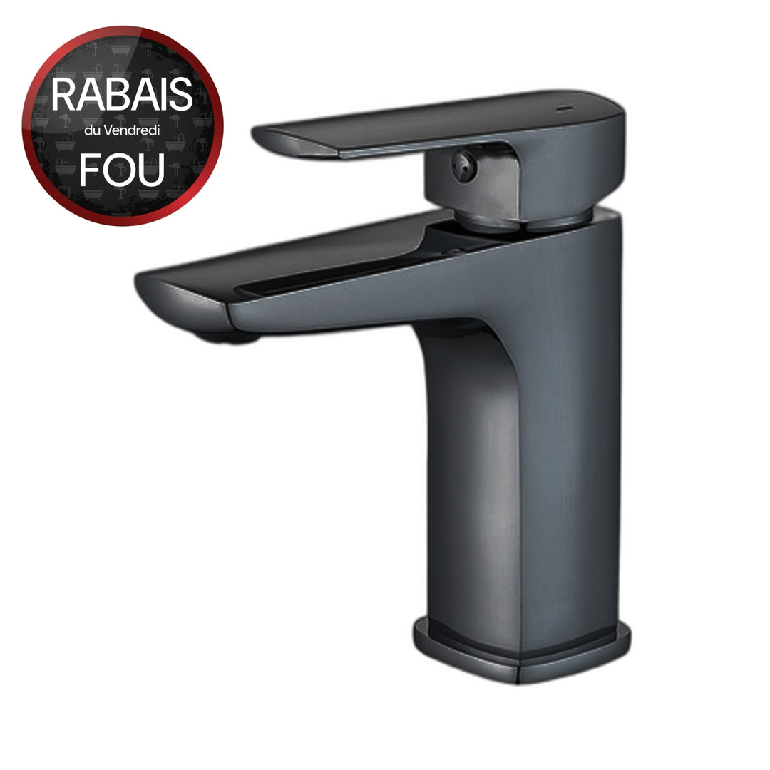 Robinet de lavabo noir mat avec tuyau 3/8"  d'eau froide et chaude