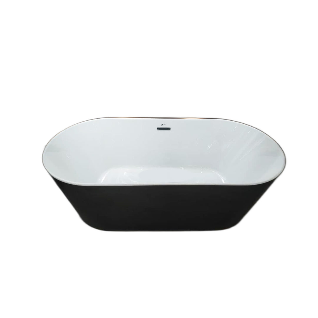 Bain Lunaire - Baignoire autoportante ovale en acrylique blanc à l'intérieur et en acrylique noir à l'extérieur avec un design à rebord mince