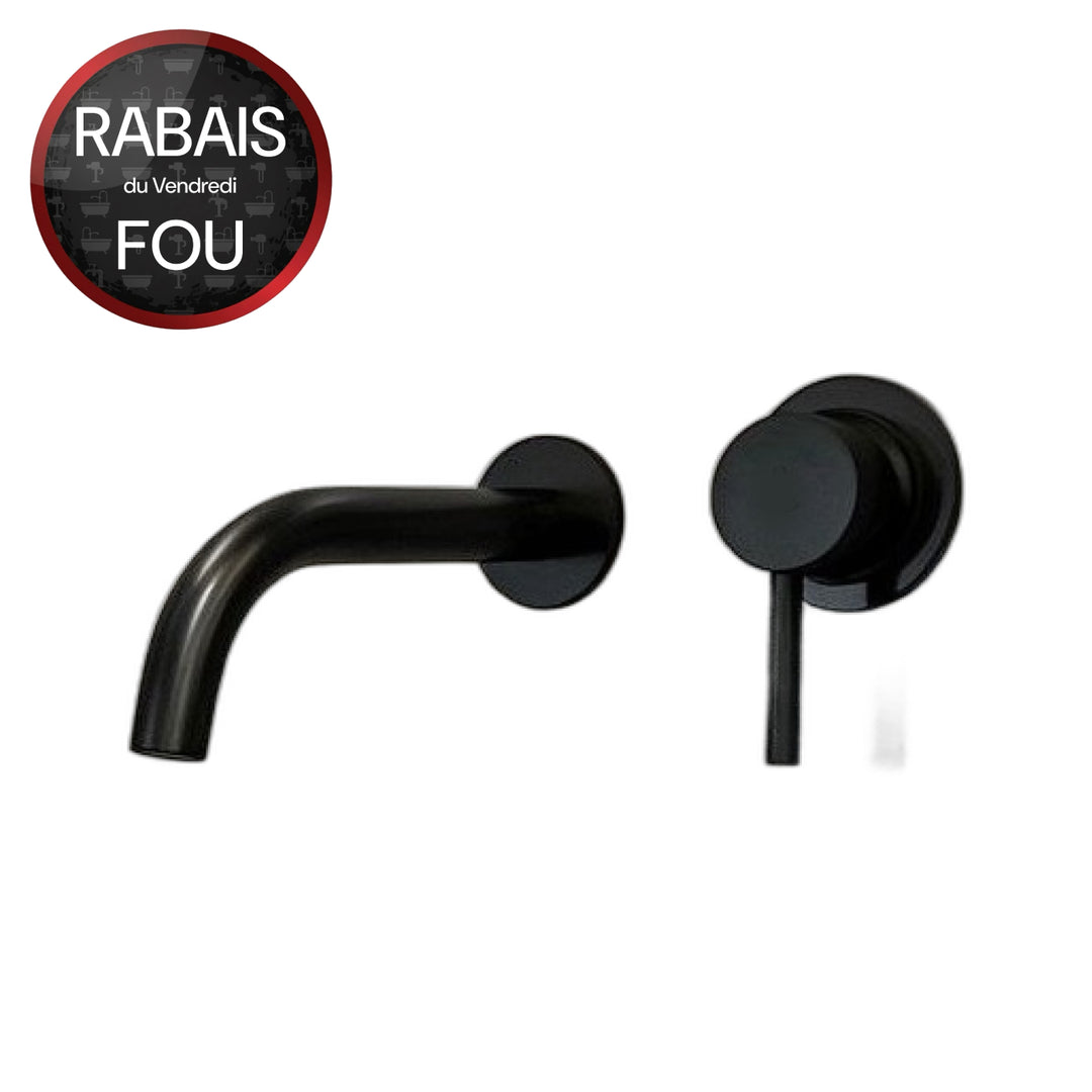 Robinet mural noir salle de bain – design minimaliste, eau chaude/froide