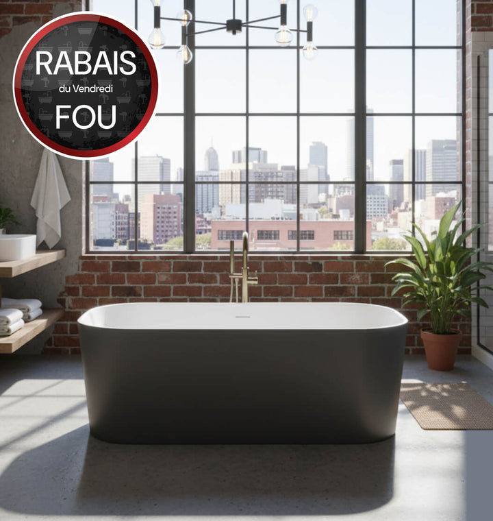 Prélude Exquis - Baignoire autoportante en acrylique blanc à l'intérieur et en acrylique noir à l'extérieur avec un design à rebord mince