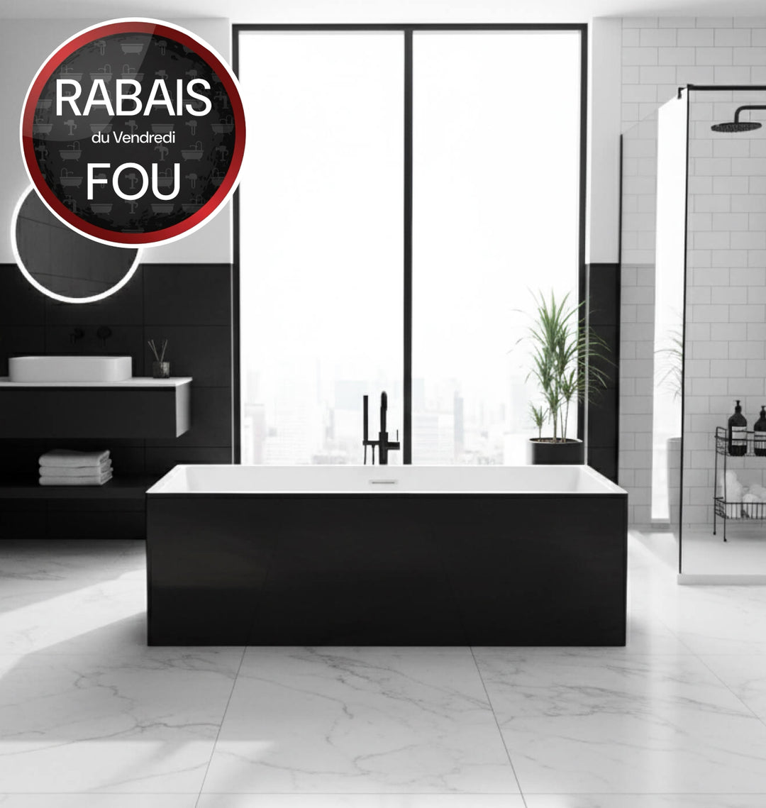 Bain de Nirvana - Bain autoportante en acrylique blanc intérieur + en acrylique noir extérieur