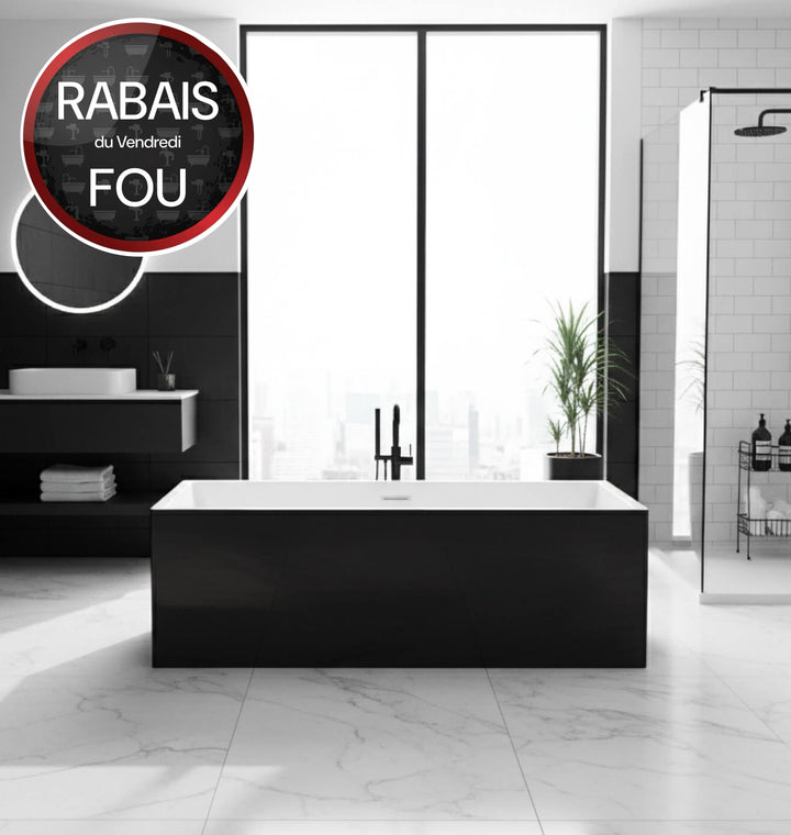 Bain de Nirvana - Bain autoportante en acrylique blanc intérieur + en acrylique noir extérieur
