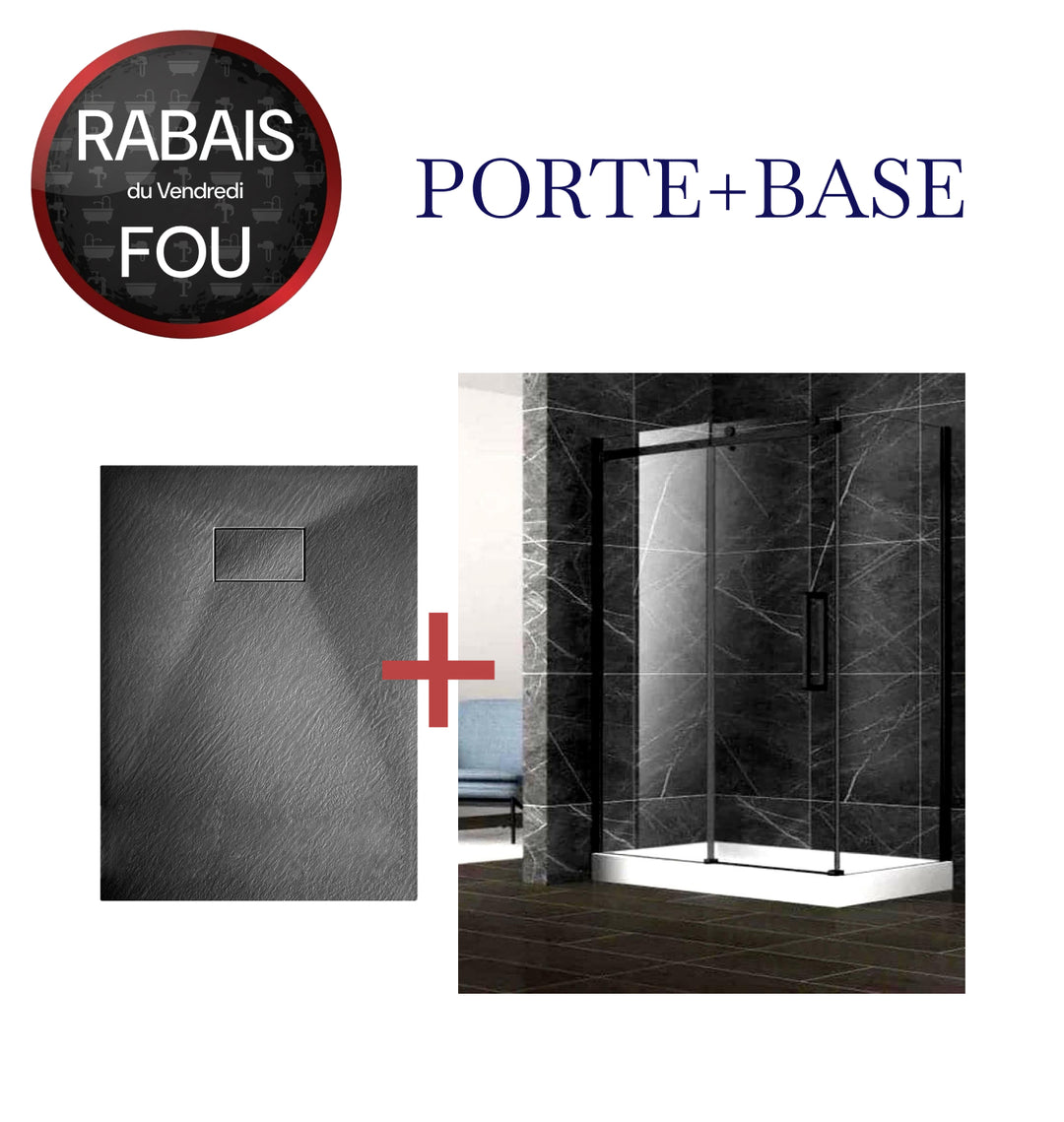 Ensemble de douche complet - Porte de douche Noire 60*36*76" + Base de douche Noire 60*36"