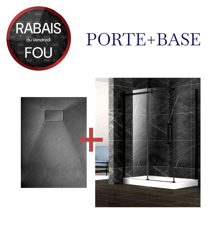 Ensemble de douche complet - Porte de douche Noire 60*36*76" + Base de douche Noire 60*36"