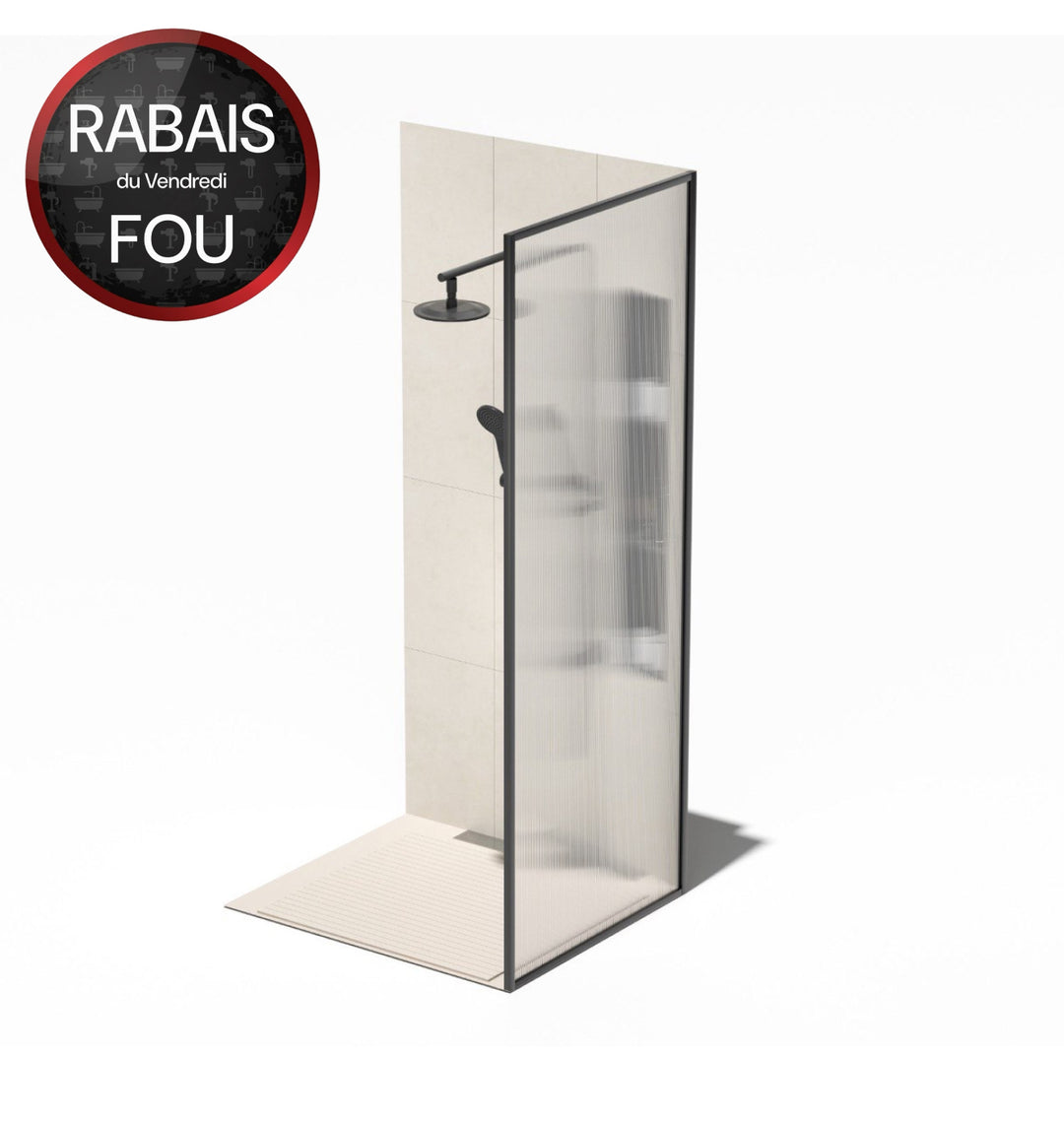 36*76" Porte de douche italienne givrée et rainurée  en noir
