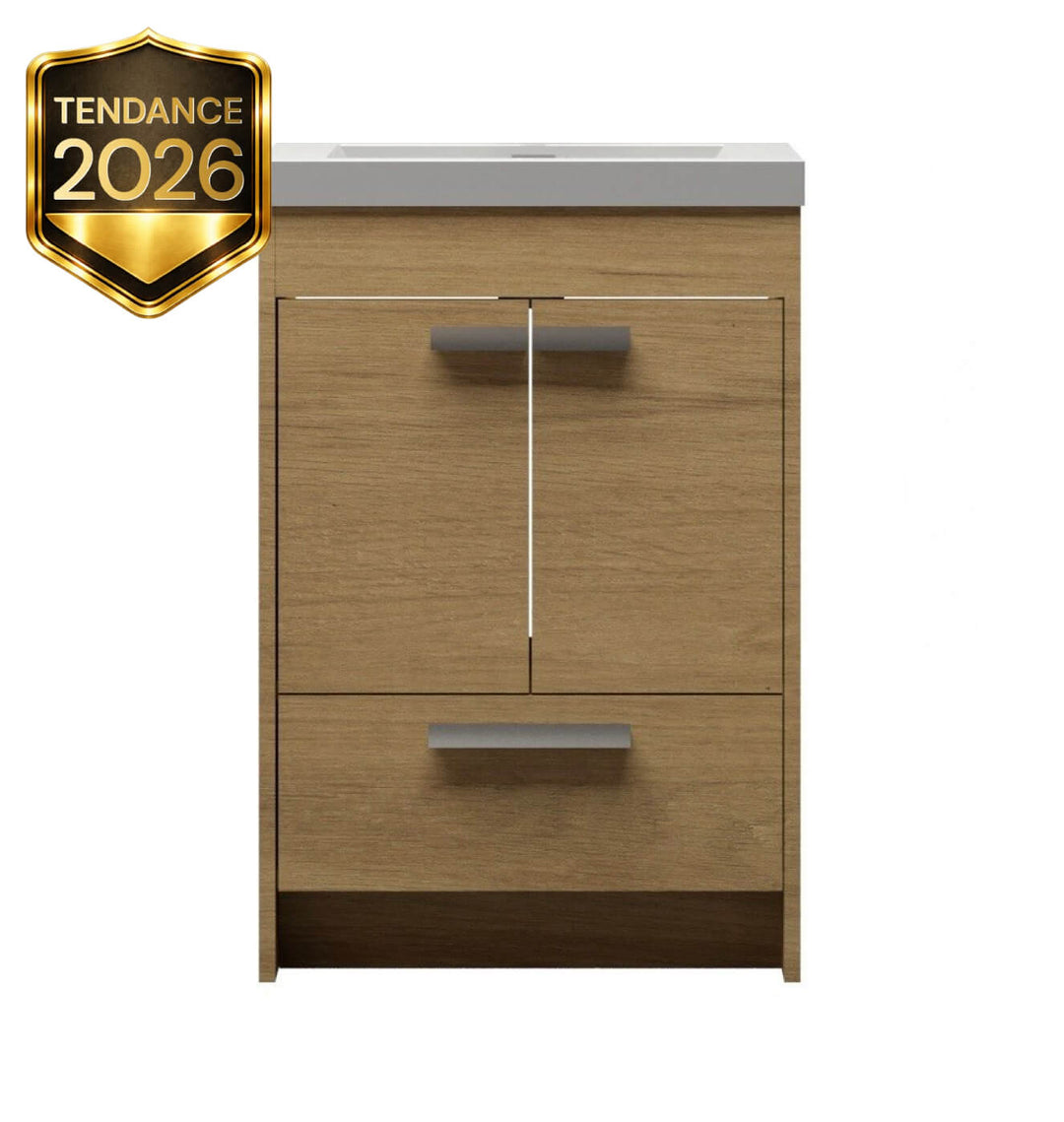 Vanité salle de bain 24 po sur pied LH Lugano – meuble lavabo moderne avec rangement