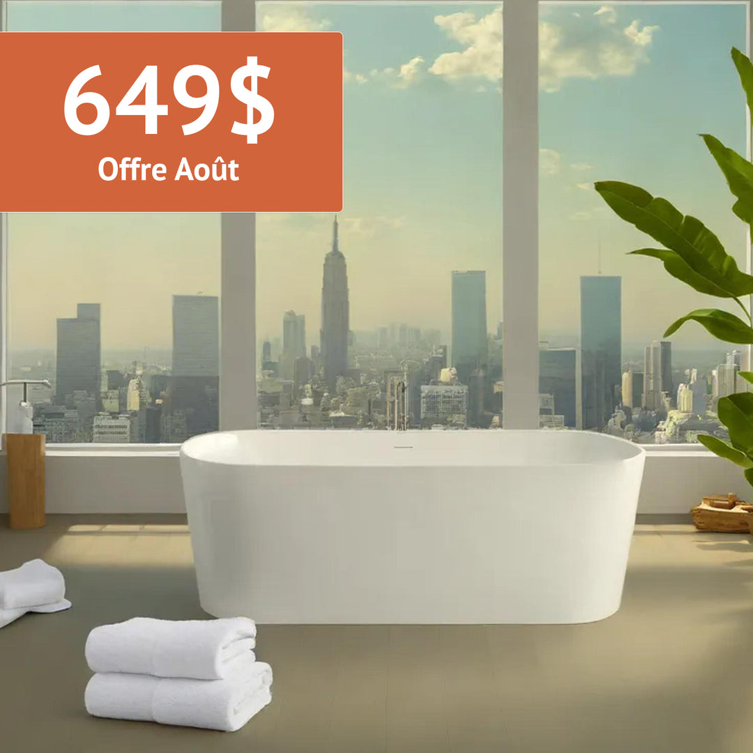 Prélude Exquis - Baignoire autoportante en acrylique blanc avec un design à rebord mince Slim Rim