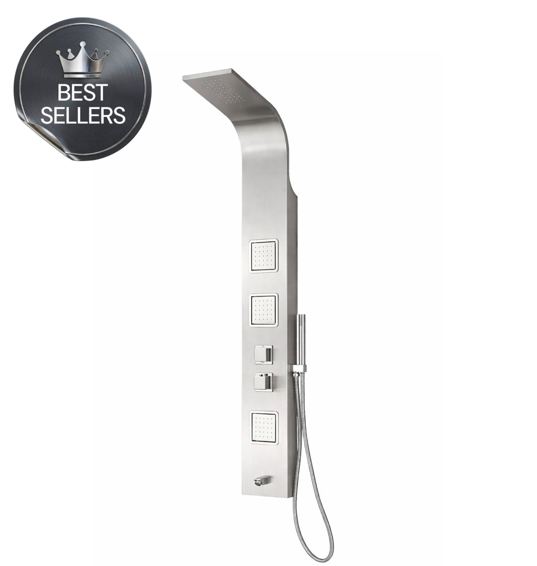 Colonne douche en nickel brossé avec jets de corps et douche à main