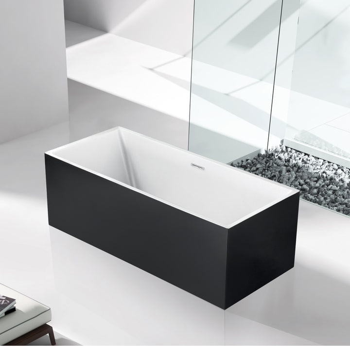 Bain de Nirvana - Bain autoportante en acrylique blanc intérieur + en acrylique noir extérieur
