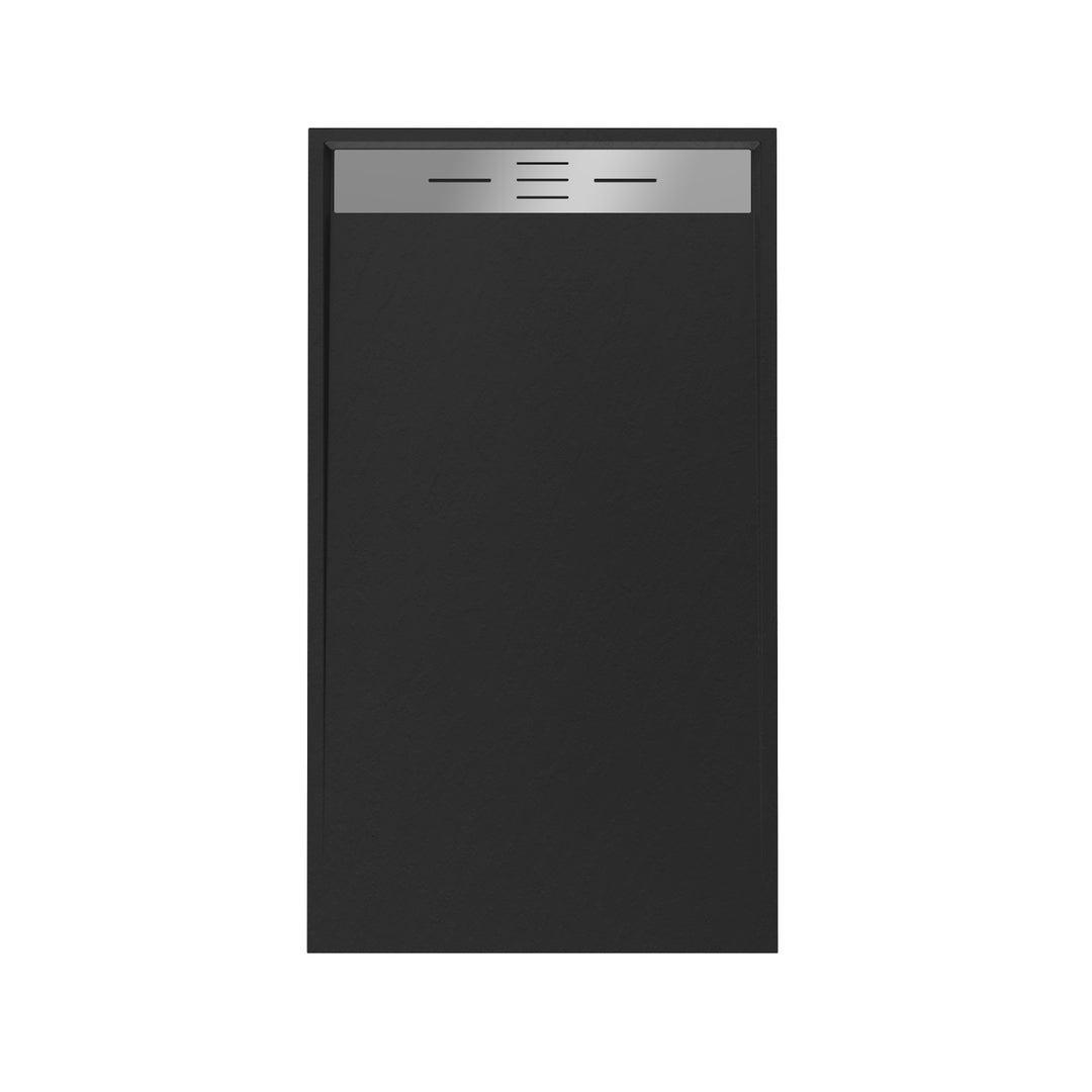 Base de douche rectangulaire en SMC, finition noire texturée avec surface antidérapante, idéale pour une installation moderne et sécurisée.