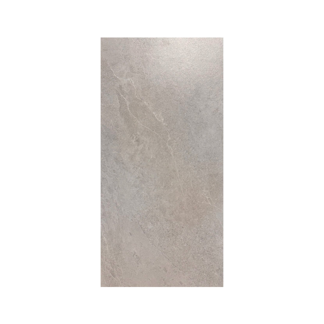 Céramique salle de bain 24x48 en gris mat avec effet pierre naturelle, idéale pour une pose au sol ou murale. Carrelage élégant et moderne pour une salle de bain design.