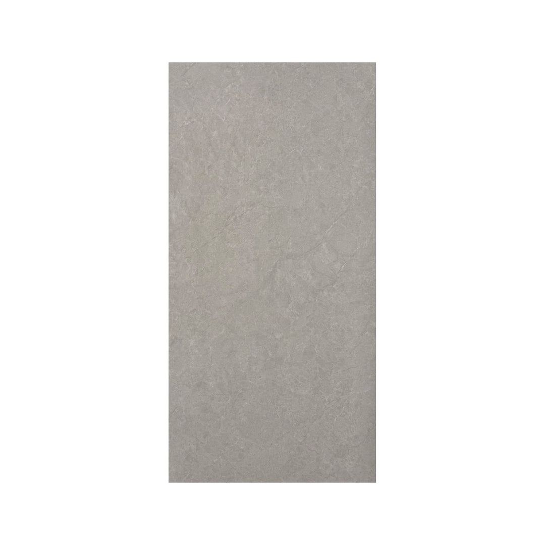 Carreau de céramique rectangulaire effet pierre, fini mat, gris pâle. Idéal pour un mur céramique salle de bain moderne.
