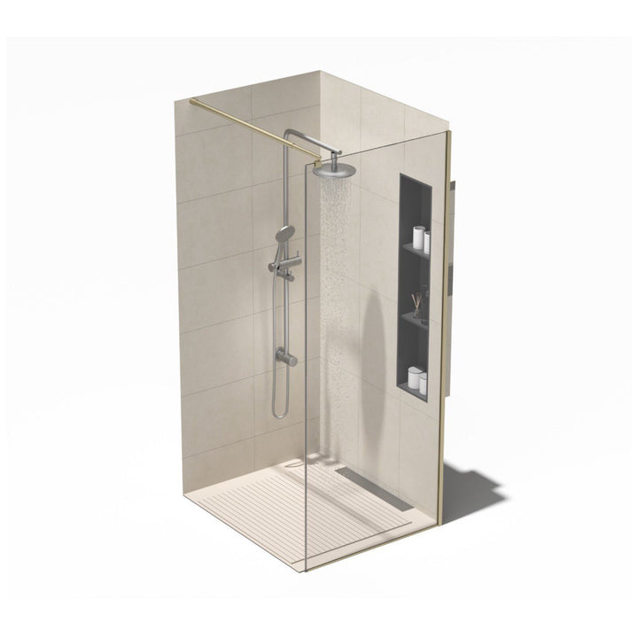 Paroi de douche en verre trempé avec profilés or brossé, design moderne et épuré pour salle de bain contemporaine