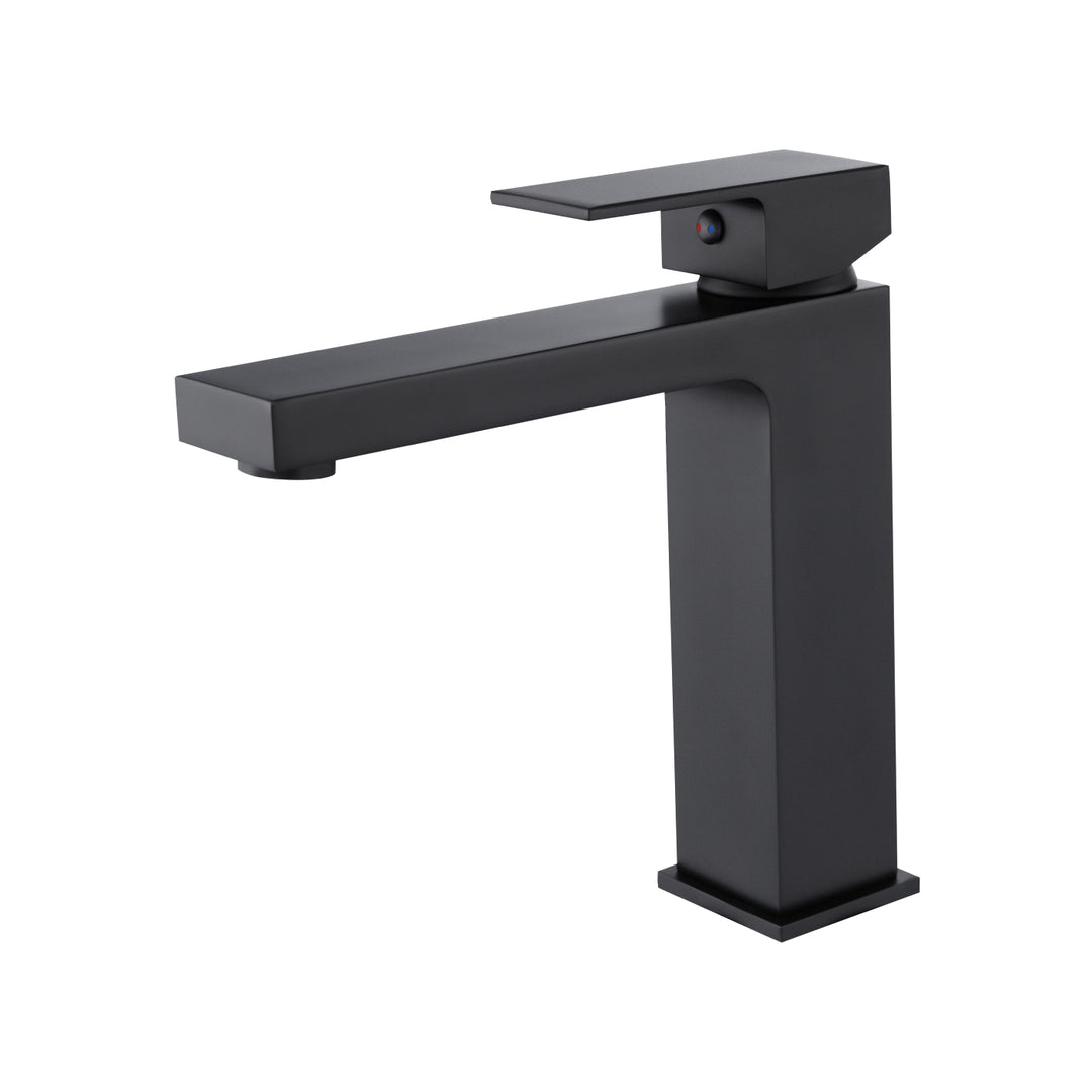 Robinet de lavabo noir mat pour salle de bain moderne, modèle 81H45, au design épuré et durable