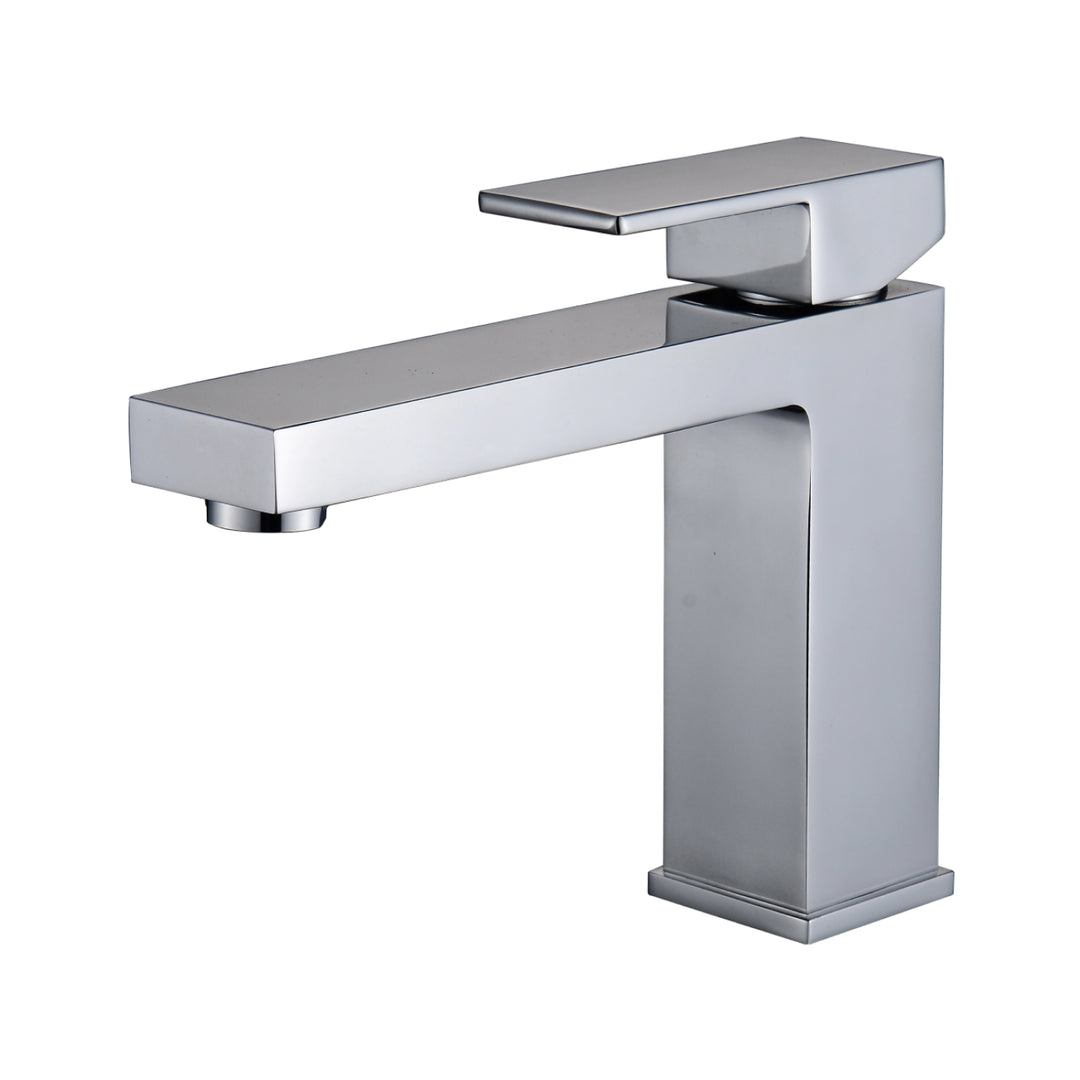 Robinet lavabo salle de bain en finition chrome poli, design contemporain et fonction eau chaude/froide