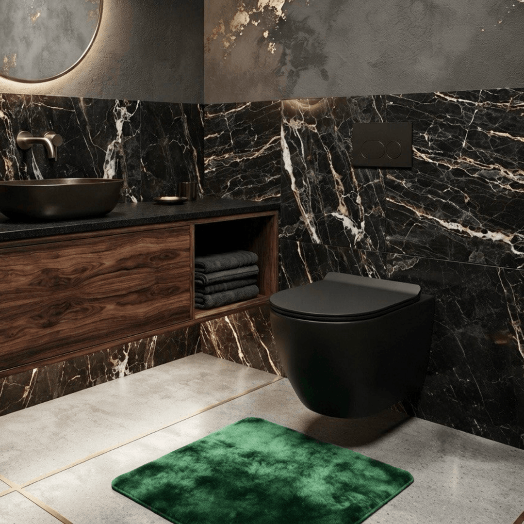 Intérieur de salle de bain luxueuse mettant en vedette une toilette en special de type murale