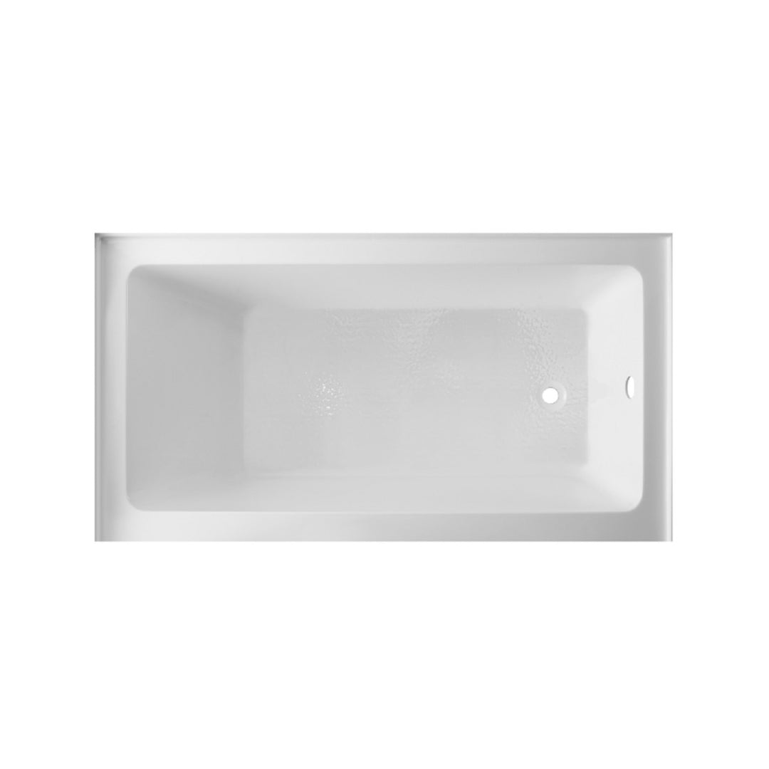 Bain alcôve rectangulaire avec drain à droite, idéal pour un aménagement efficace et moderne de la salle de bain