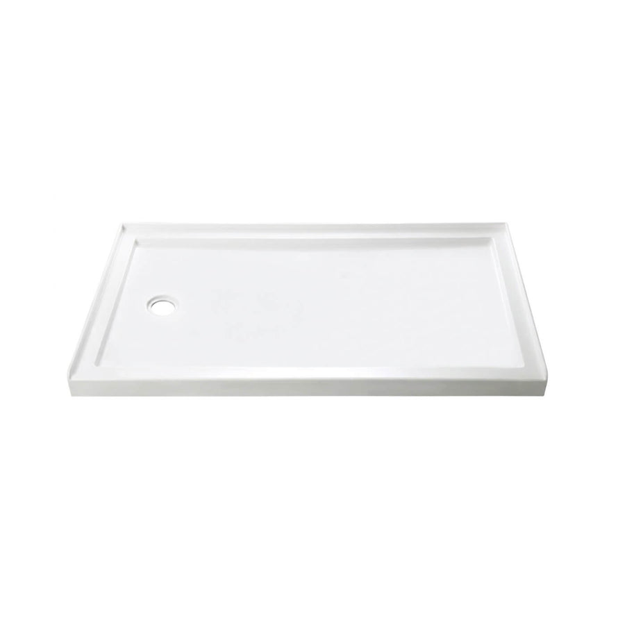 Base de douche en acrylique pour installation en alcôve, dimensions 60x32 pouces avec drain à gauche. Finition blanche brillante.