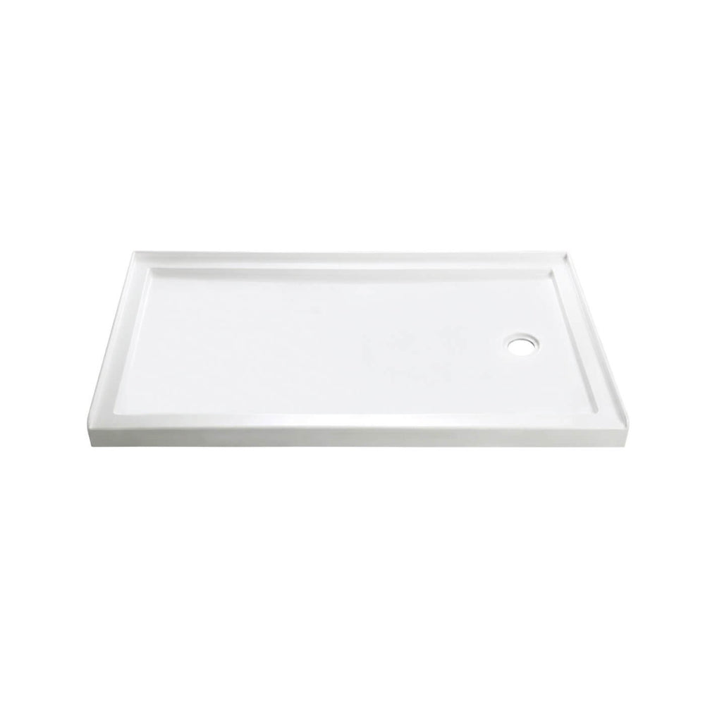 Base de douche alcôve en acrylique durable, dimensions 60x32 pouces avec drain à droite. Surface antidérapante blanche.