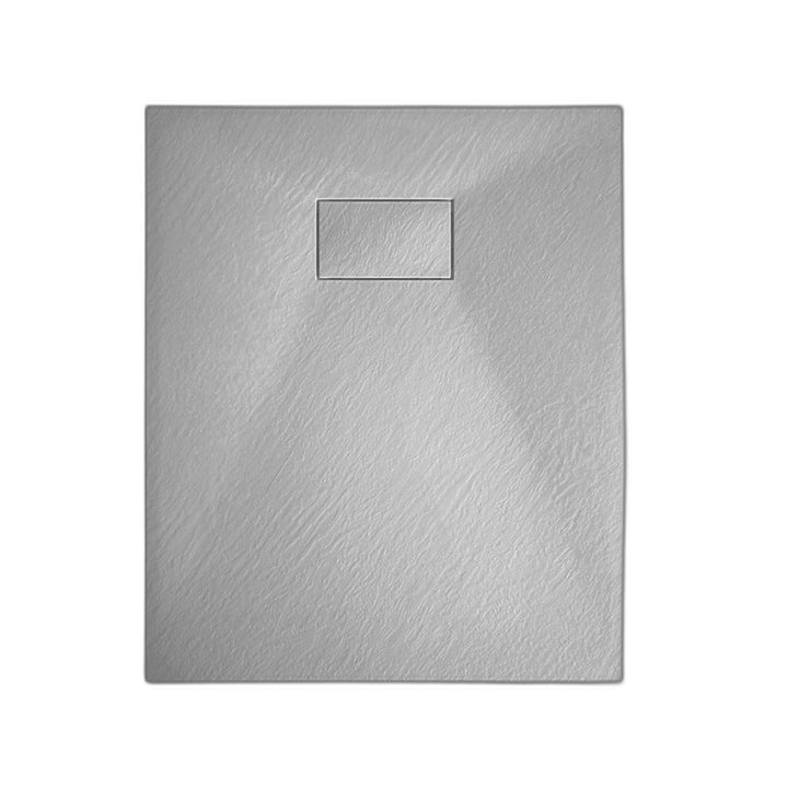 Base de douche grise au format plus – receveur rectangulaire antidérapant avec finition texturée effet pierre moderne.