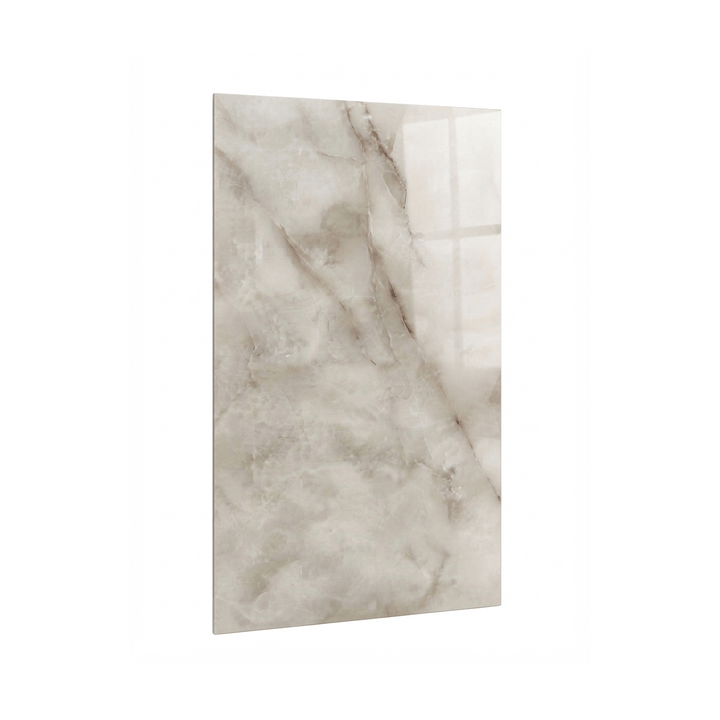 Céramique salle de bain Sahara Whisper beige polie en perspective 24x48 pouces avec fini brillant