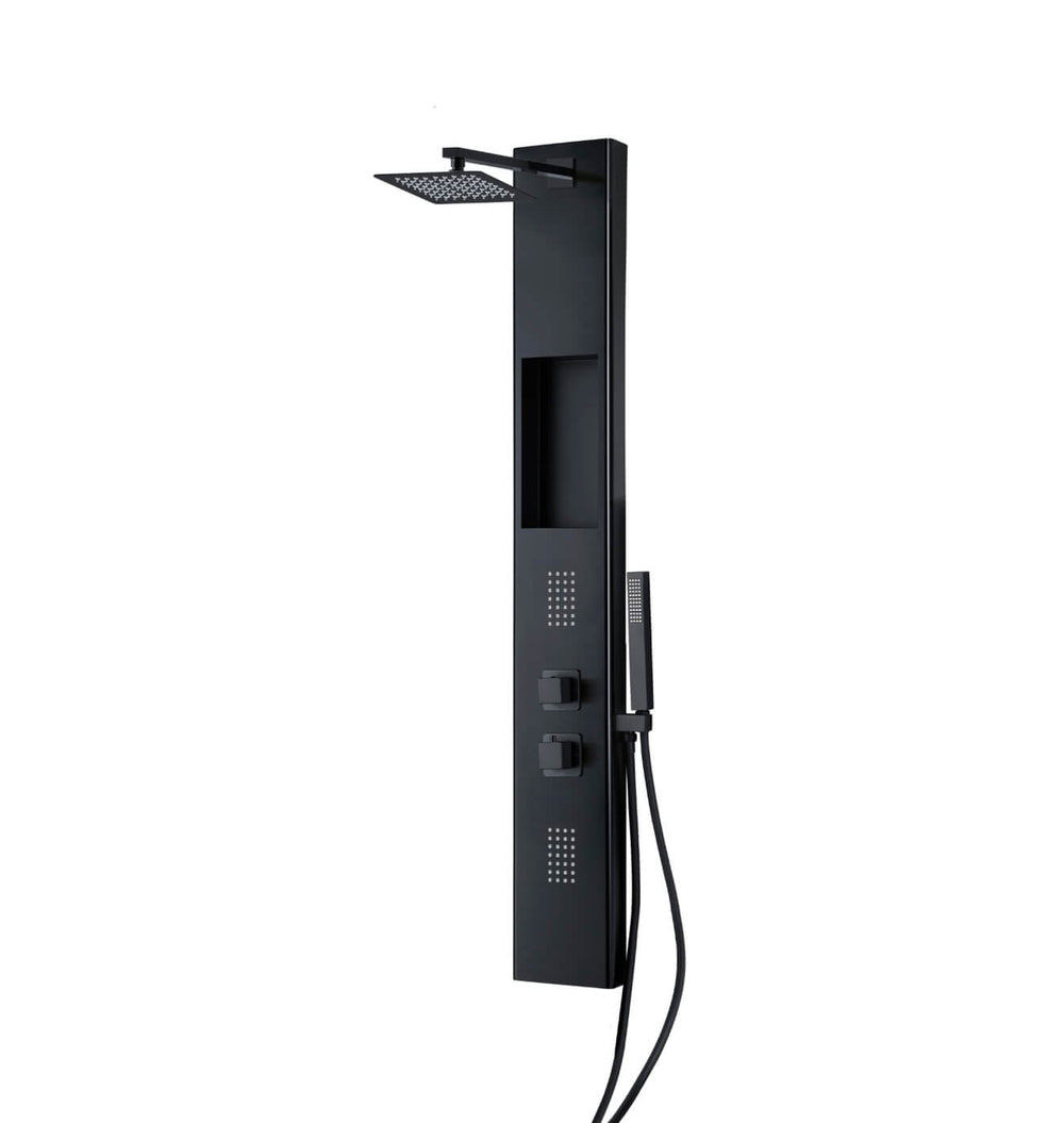 Colonne de douche noire en acier inoxydable avec douche pluie et jets massants a Montreal, Laval