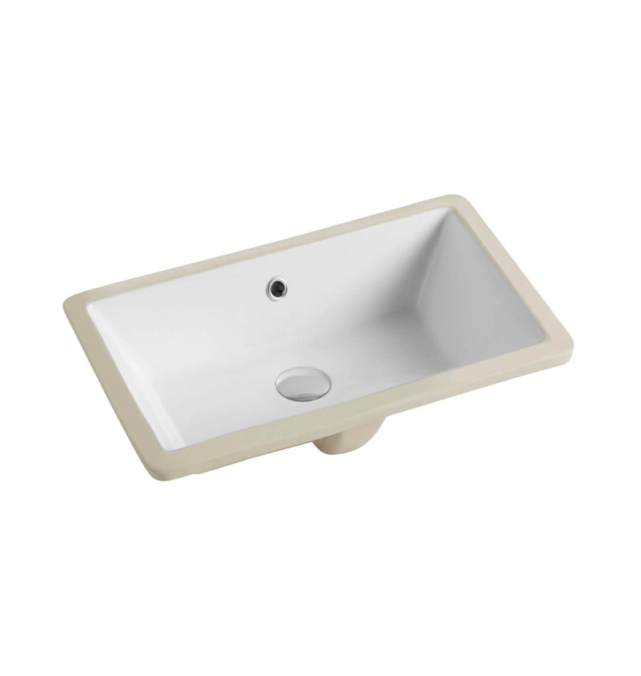 Lavabo de salle de bain sous plan rectangulaire de 20 pouces en porcelaine blanche brillante.