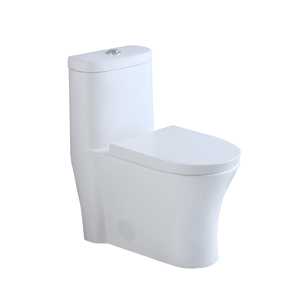 Vue isolée sur fond blanc d'une toilette salle de bain en céramique blanche au style contemporain et minimaliste