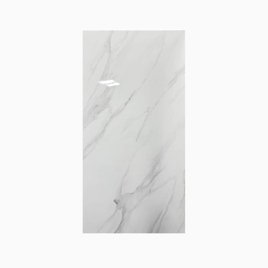 Carreau de mur douche céramique Dream White Polish 24x48 po au fini lustré effet marbre