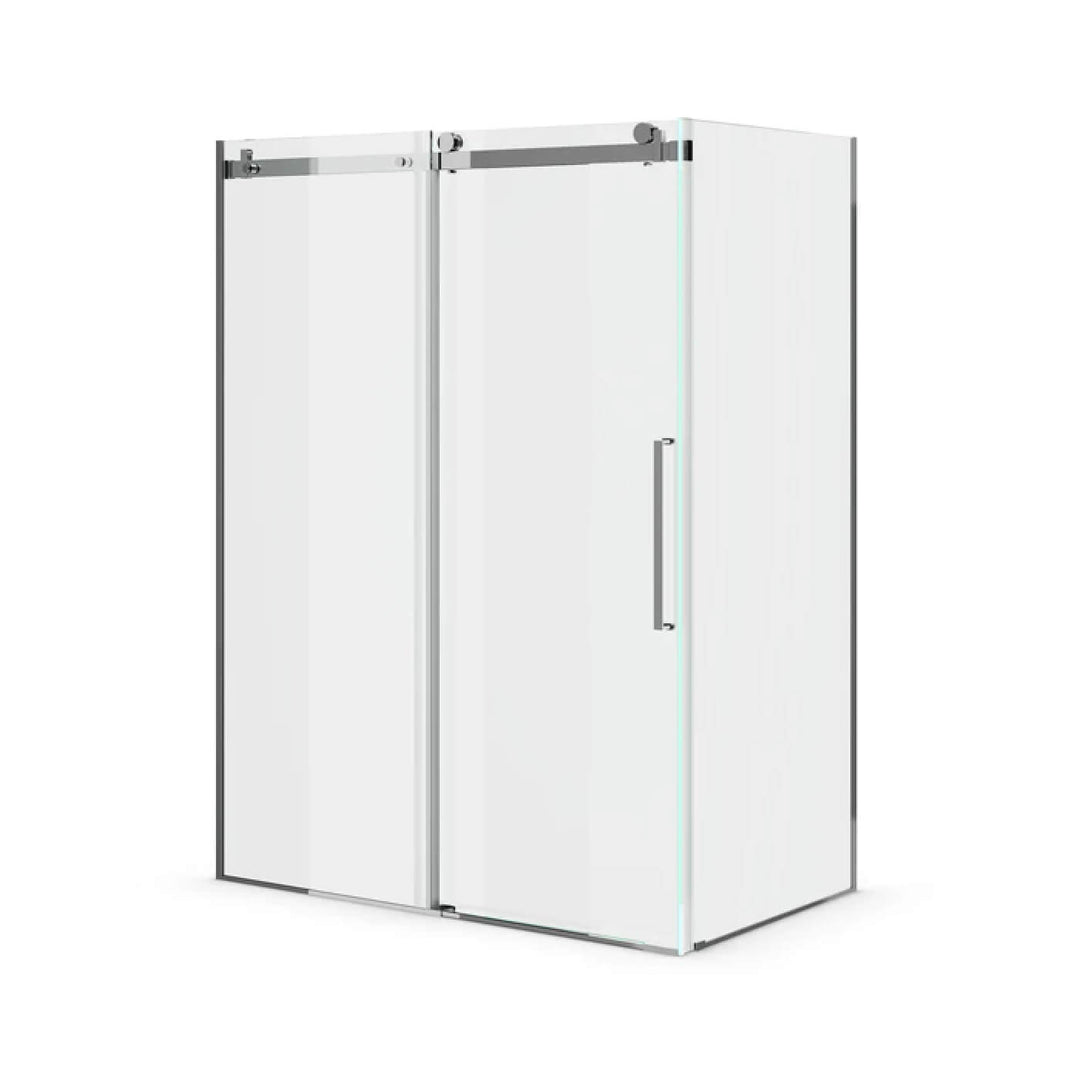 Porte de douche en verre coulissante 60 x 79 po avec finition chrome, style moderne pour salle de bain contemporaine