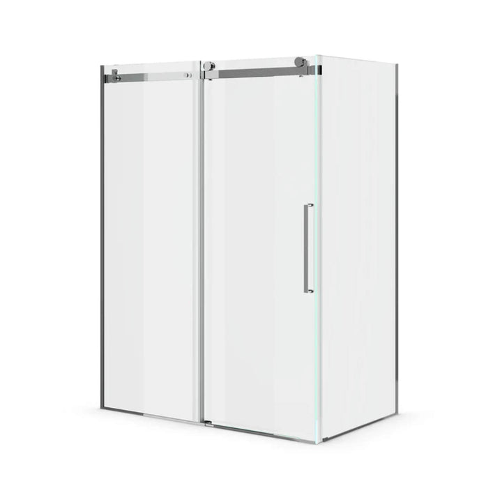 Porte de douche en verre coulissante 60 x 79 po avec finition chrome, style moderne pour salle de bain contemporaine