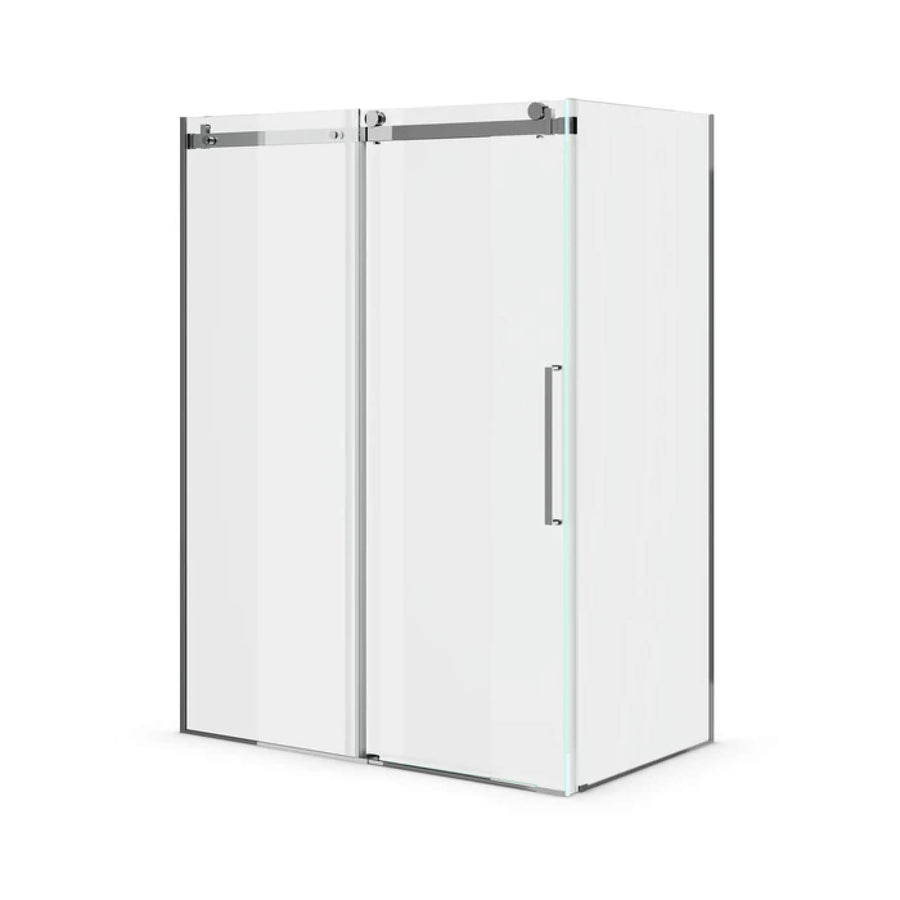 Porte de douche en verre coulissante 60 x 79 po avec finition chrome, style moderne pour salle de bain contemporaine