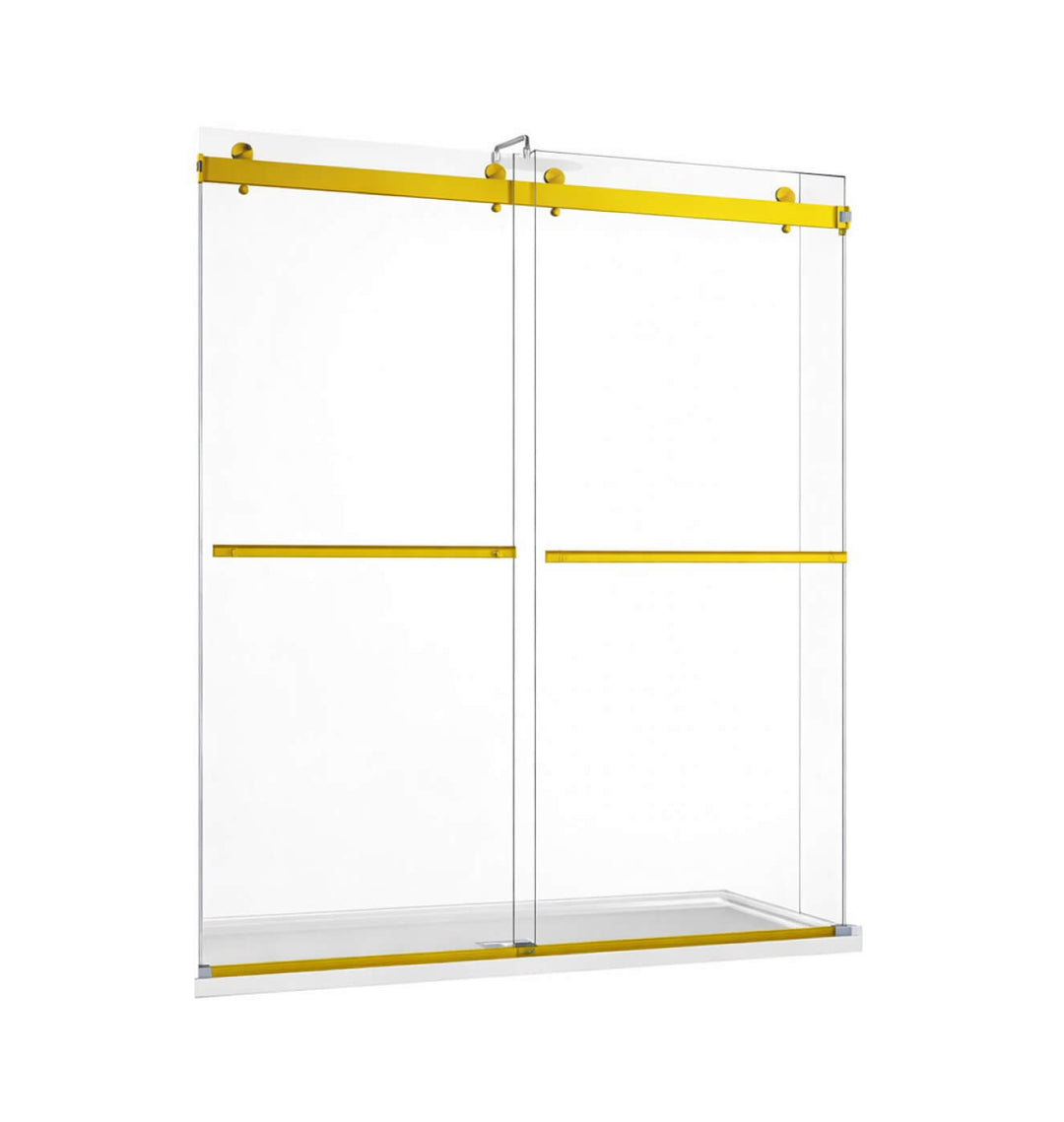 Porte de douche en verre coulissante Richmond Or brossé avec système soft closing pour alcôve moderne