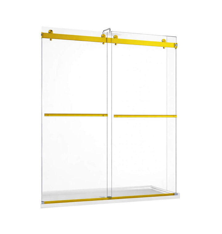 Porte de douche en verre coulissante Richmond Or brossé avec système soft closing pour alcôve moderne