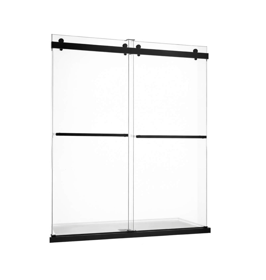Porte de douche en verre coulissante Richmond noir avec fermeture douce (soft closing) design minimaliste