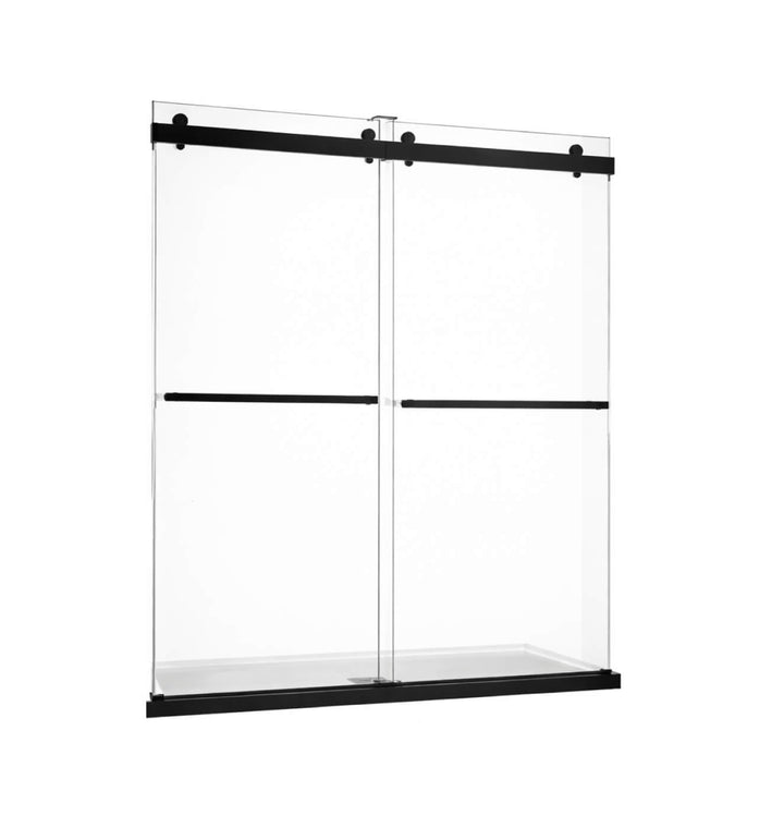 Porte de douche en verre coulissante Richmond noir avec fermeture douce (soft closing) design minimaliste